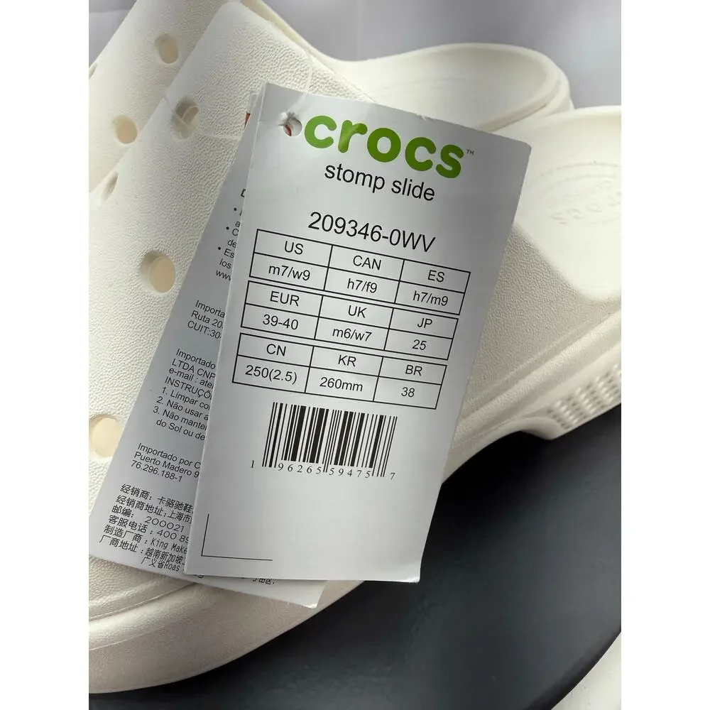Crocs Stomp Slide Womens Size 9 White Platform Slip On Sandals‎ Shoes 209346-0VV